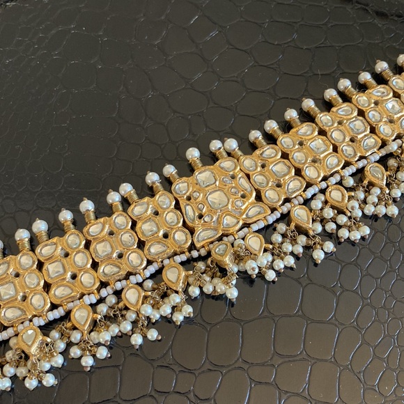 New kundan white pearl gold choker necklace Indian Pakistani Bridal jewelry - Picture 3 of 7